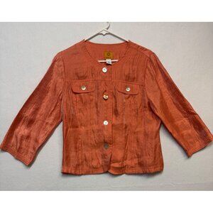 Ruby Rd. Womens Metallic Orange Button-Front Jacket 3/4 Sleeve Size 12